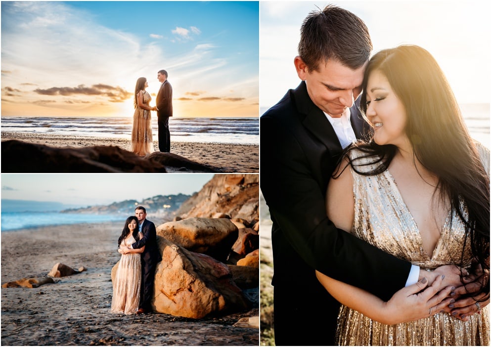 Wife and Husband in San Diego couples photography session with wife wearing Baltic Born dress